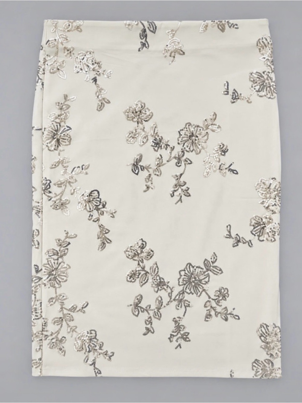 Messini L White Pencil Skirt with Silver Sequin Floral Detail